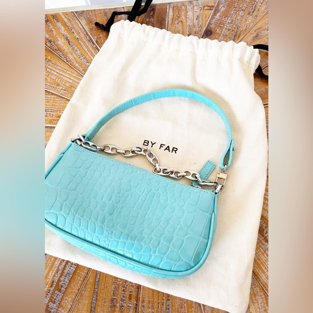 EUC BY FAR Aqua Blue Genuine Leather Mini Rachel Bag - Picture 3 of 16